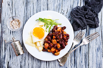 Image showing fried bean with fried eggs