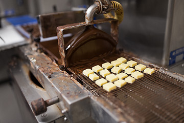 Image showing candies processing by chocolate coating machine
