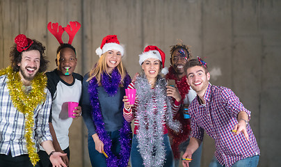 Image showing multiethnic group of casual business people dancing with sparkle