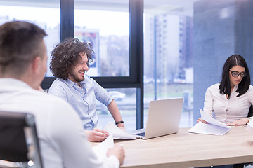 Image showing Startup Business Team At A Meeting at modern office building