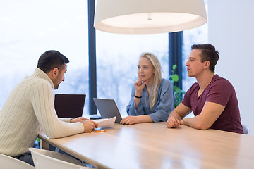 Image showing Startup Business Team At A Meeting at modern office building