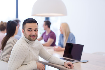 Image showing Startup Business Team At A Meeting at modern office building