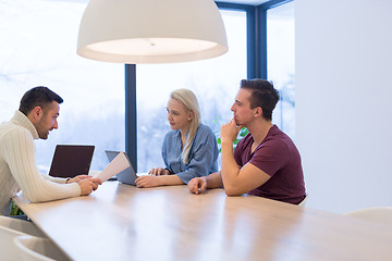 Image showing Startup Business Team At A Meeting at modern office building