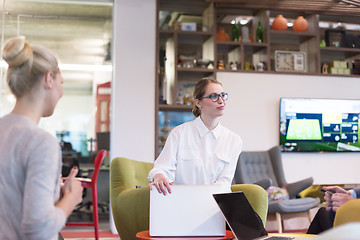 Image showing Startup Business Team At A Meeting at modern office building