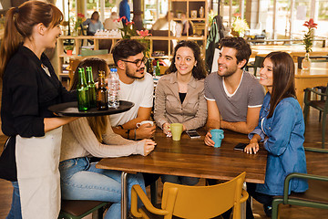 Image showing Talking to the waitress