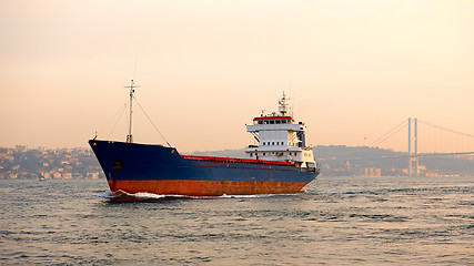 Image showing A cargo ship in the Bosphorus, Istanbul, Turkey.