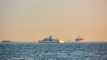 Image showing Large cargo container ship passing through Bosphorus, Istanbul, Turkey.