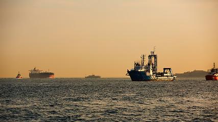 Image showing Logistics and transportation of International Container Cargo ship. Freight Transportation, Shipping.