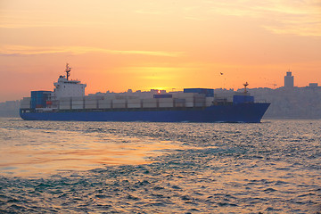 Image showing Container ship in the Bosphorus Strait. Istanbul, Turkey.