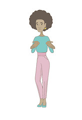 Image showing Young african hippie woman shrugging shoulders.