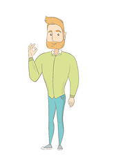 Image showing Young caucasian hippie man showing ok sign.
