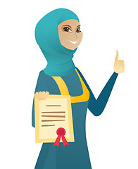 Image showing Young muslim business woman holding a certificate.