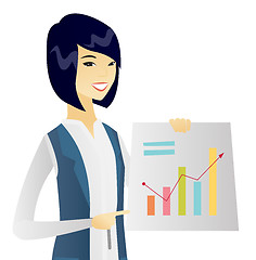 Image showing Young asian business woman showing financial chart