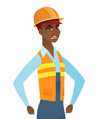 Image showing Young african-american angry builder screaming.