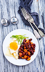 Image showing fried bean with fried eggs