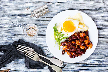 Image showing fried bean with fried eggs