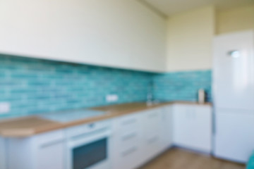 Image showing Blurred interior background kitchen in house