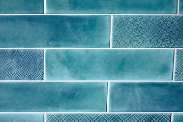 Image showing Background and texture blue rectangular tiles