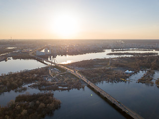 Image showing Aerial view on the city of Kiev and the Dnieper River with a bridge