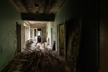 Image showing Abandoned corridor in Pripyat Hospital, Chernobyl Exclusion Zone 2019