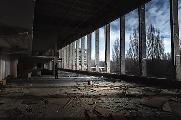 Image showing Large hall in Pripyat city center, Chernobyl Exclusion Zone 2019