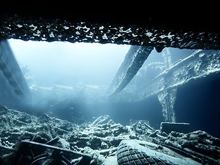 Image showing Ship wreck interior in the ocean