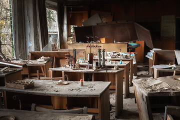 Image showing Abandoned Classroom in School number 5 of Pripyat, Chernobyl Exclusion Zone 2019