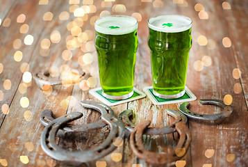 Image showing glasses of green beer with shamrock