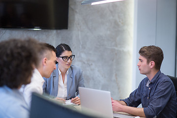 Image showing Startup Business Team At A Meeting at modern office building