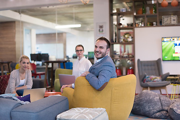 Image showing Startup Business Team At A Meeting at modern office building