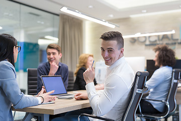 Image showing Startup Business Team At A Meeting at modern office building