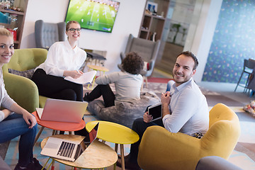 Image showing Startup Business Team At A Meeting at modern office building