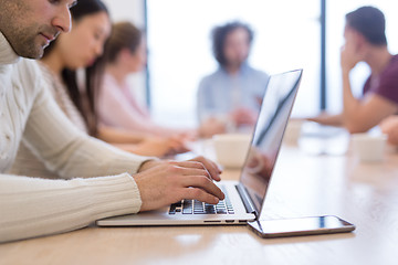 Image showing Startup Business Team At A Meeting at modern office building