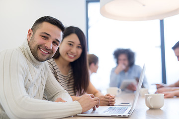 Image showing Startup Business Team At A Meeting at modern office building