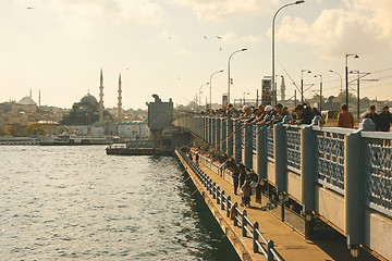 Image showing Fishermen on the Galata Bridge in Istanbul