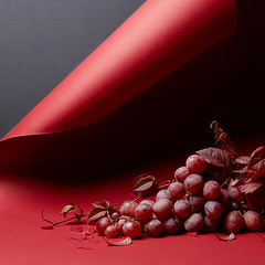 Image showing ripe fresh red grapes on a red background