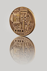 Image showing Gold Bitcoin Coin on a gray background