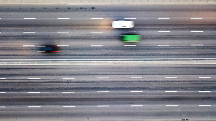 Image showing Aerial view traffic on the road blurred background. Photo from the drone