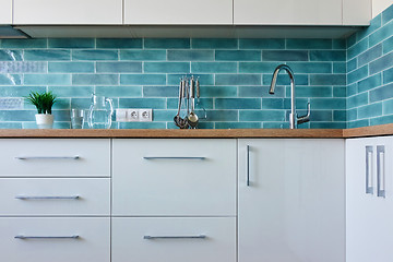 Image showing cozy interior of a white kitchen