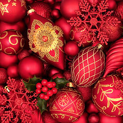 Image showing Holly and Christmas Baubles