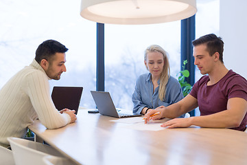 Image showing Startup Business Team At A Meeting at modern office building