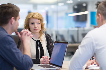 Image showing Startup Business Team At A Meeting at modern office building