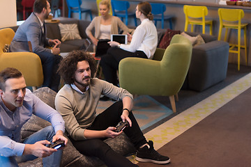 Image showing startup Office Workers Playing computer games