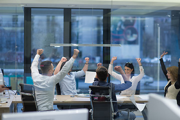 Image showing startup Group of young business people throwing documents