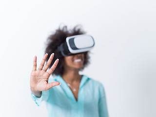 Image showing black girl using VR headset glasses of virtual reality