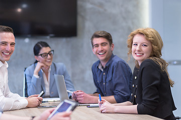 Image showing Startup Business Team At A Meeting at modern office building