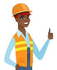 Image showing Young african-american builder giving thumb up.