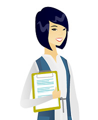 Image showing Business woman holding clipboard with documents.