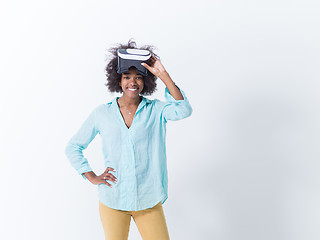 Image showing black girl using VR headset glasses of virtual reality