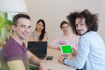 Image showing Startup Business Team At A Meeting at modern office building